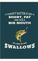 It Doesn't Matter if She's Short Fat Has Big Mouth As Long As She Swallows: Journal Fisherman's Log Book - Records Details of Fishing Trip with Date Location Weather Water Condition Moon Tide Bait Catch- Funny Quote Gift