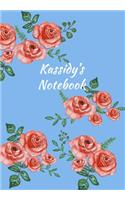 Kassidy's Notebook: Personalized Journal - Garden Flowers Pattern. Red Rose Blooms on Baby Blue Cover. Dot Grid Notebook for Notes, Journaling. Floral Watercolor Design