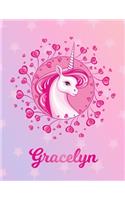 Gracelyn: Unicorn Large Blank Primary Handwriting Learn to Write Practice Paper for Girls - Pink Purple Magical Horse Personalized Letter G Initial Custom Fir
