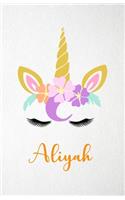 Aliyah A5 Lined Notebook 110 Pages: Funny Blank Journal For Lovely Magical Unicorn Face Dream Family First Name Middle Last Surname. Unique Student Teacher Scrapbook/ Composition Great
