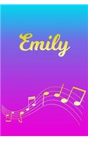 Emily: Sheet Music Note Manuscript Notebook Paper - Pink Blue Gold Personalized Letter E Initial Custom First Name Cover - Musician Composer Instrument Com