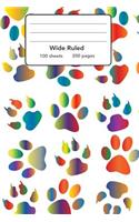 Wide Ruled Composition Notebook 6" x 9". Colorful Cat Dog Animal Foot Prints: 6" x 9". 200 Pages. Book Cover With Beautiful Colorful Cat Dog Animal Foot Prints Background Pattern.