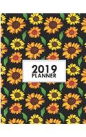 2019 Planner: 8.5x11 Yellow Sunflower Weekly 2019 Planner Yearly Agenda (1 January - 31 December 2019 )