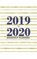 2019-2020 Monthly Planner: 2 Year Monthly Planner 2019-2020 with Holidays, Two Year Monthly Planner 2019-2020, White and Gold Foil Stripes