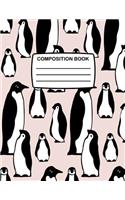 Composition Book: Large Pink Composition Notebook With Penguins On Cover, 80 Lined Pages, College Ruled Notebook Perfect for School & Home