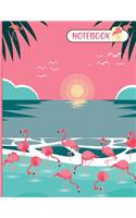 Notebook.Flamingo Notebook College Ruled Jounal Set For Girls, Little Girl.One Subject School Exercise Book-Pink Flamingo Watercolor.