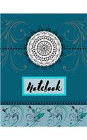 Notebook: Blue Floral Mandala Pattern Writing Gift - Lined NOTEBOOK, 130 pages, 8.5 x 11