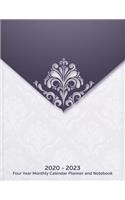 2020 - 2023 Four Year Monthly Calendar Planner and Notebook: Elegant Purple Damask Pattern