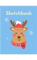 Sketchbook: Cute Kawaii Holiday Reindeer Sketchpad: 100 Large 8.5" x 11" Blank White Pages