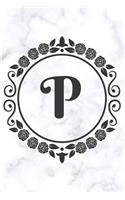 P: Cute Floral Initial Monogram College Ruled Notebook - Pretty Personalized Lined Journal & Diary for Writing Notes for Students for Girls & Women - L
