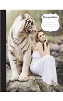 White Tiger Composition Notebook: Big Cat 7.44" x 9.69" College Ruled 200 pages (100 sheets)