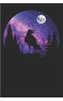 Raven Under Full Moon Journal; Notebook, diary, blank composition book in purple, black, fuchsia and pink.