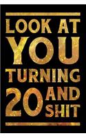 Look at You Turning 20 and Shit: Funny Wide Lined Notebook Birthday Gift for 20 Years Old Gold