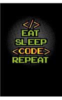 Eat Sleep Code Repeat: 6x9 dot grid notebook, 120 Pages, Composition Book and Journal, funny gift for coding lovers and computer scientists