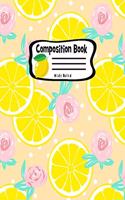 Composition Book: Lemon Rose Peach Fashion Line Paper Legal Ruled Notebook Writing Book For Elementary Grammar Home School Kids