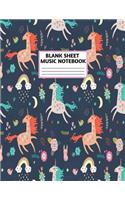 Blank Sheet Music Notebook: Cute Unicorn Matte Cover Design with 110 Pages White Paper Interior for Musician Students and Professionals Playing Piano, Ukelele, Mandolin and oth