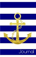 Journal: Notebook Diary 120 Lined Pages 6x9 Travel Size Matte Cover Navy Gold Anchor