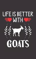 Life Is Better With Goats: Goat Lovers Men Women Girls Boys Funny Gifts Journal Lined Notebook 6x9 120 Pages