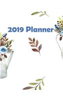 2019 Planner: Weekly Planner Monthly Planner 8x10 120 Pages Notes to Do Lists Flower Pot Blue and Brown