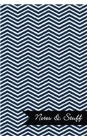 Notes & Stuff Lined Notebook With Navy Blue Chevron Pattern Cover