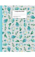 Composition Book Wide-Ruled Blue Floral Pastel Pattern