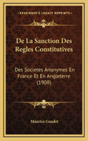 De La Sanction Des Regles Constitutives