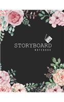 Storyboard Notebook: Watercolor Flower Black Cover - Blank Film Storyboard Template 6:9 - 6 Frames Per Page 120 Pages to Sketchbook Creative Drawing Ideal For Directors,