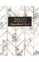 2020 Appointment Book: Marble Cover, 52 Weeks Daily Hourly Appointment Calendar With Times 15 Minute Increments Monday to Sunday with 8AM - 9PM, 2020 Planner Weekly and Mo