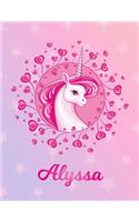 Alyssa: Unicorn Large Blank Primary Sketchbook Paper - Pink Purple Magical Horse Personalized Letter A Initial Custom First Name Cover - Drawing Sketch Book