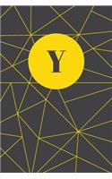 Monogram Initial Y Notebook: Yellow and Dark Grey Geometric, Wide Ruled Journal for Women, 120 Pages, 6x9 Inch