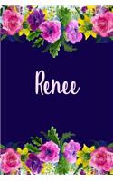 Renee: Personalized Name Pink Floral Design Matte Soft Cover Notebook Journal to Write In. 120 Blank Lined Pages