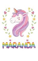 Maranda: Maranda Notebook Journal 6x9 Personalized Gift For Maranda Unicorn Rainbow Colors Lined Paper