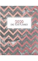 2020 One Year Planner: Jan 2020-Dec 2020, 1 Year Planner, marble rose pattern digital paper cover, featuring 2020 Overview, daily, weekly, monthly view, areas for: to do l