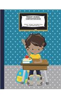 Primary Journal Composition Book: Hispanic, Biracial, Black Boy w/ Yellow Shirt in a Classroom - Grades K-2 Draw and Write Notebook, Story Journal w/ Picture Space for Drawing, Prima