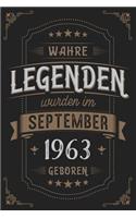 Wahre Legenden wurden im September 1963 geboren: Vintage Geburtstag Notizbuch - individuelles Geschenk für Notizen, Zeichnungen und Erinnerungen - liniert mit 100 Seiten