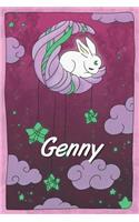 Genny: personalized notebook sleeping bunny on the moon with stars softcover 120 pages blank useful as notebook, dream diary, scrapbook, journal or gift id