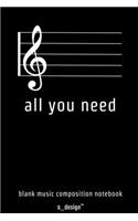 Music Notebook for Music Composition / Song-Writing / Song-Texting / Songtext Writing