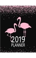 Pink Glitter Flamingos: Large Horizontal 12 Month Motivational Calendar Diary Planner for 2019 (Monday Start with UK Holidays)