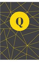 Monogram Initial Q Notebook: Yellow and Dark Grey Geometric, Wide Ruled Journal for Women, 120 Pages, 6x9 Inch