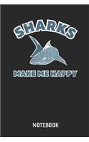 Shark Make Me Happy Notebook: Shark Lined Journal for Women, Men and Kids. Great Gift Idea for All Sharks Lover.