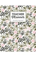 Teacher Planner 2019-2020: Dated Weekly Lesson Plan with Calendar & Vertical Days - Pastel Pink Bronze Leaves