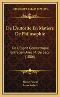 De L'Autorite En Matiere De Philosophie