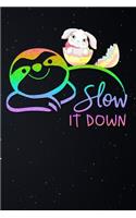 Slow It Down: Sloth Funny Happy Bunny Easter Eggs Lined Notebook and Journal Composition Book Diary Gift