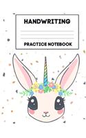 Handwriting Practice Notebook: Blank Handwriting Paper for Kids (8,5 x 11" / 120 pages) Cute Unicorn