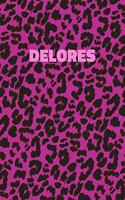 Delores: Personalized Pink Leopard Print Notebook (Animal Skin Pattern). College Ruled (Lined) Journal for Notes, Diary, Journaling. Wild Cat Theme Design wi
