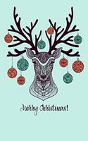 Merry Christmas Reindeer Stag Tribal Line Art Antler Decorations Notebook