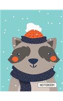 NoteBook: Cute Raccoon on The Blue Cover This Notebook Journal Diary, 110 Dashed lines pages, 8.5" x 11", Date on top(7 Cute Raccoon)