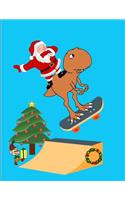 Dabbing Santa Claus T Rex Dinosaur Skateboarding Jump Christmas Notebook Journal 150 Pages