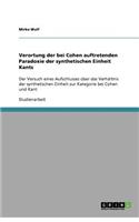 Verortung der bei Cohen auftretenden Paradoxie der synthetischen Einheit Kants