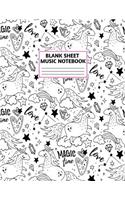 Blank Sheet Music Notebook: Cute Unicorn Matte Cover Design with 110 Pages White Paper Interior for Musician Students and Professionals Playing Piano, Ukelele, Mandolin and oth